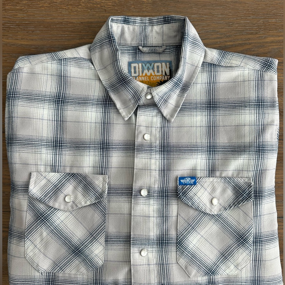 DIXXON Gray and Blue Plaid Button Down Shirt Size L Great Condition
